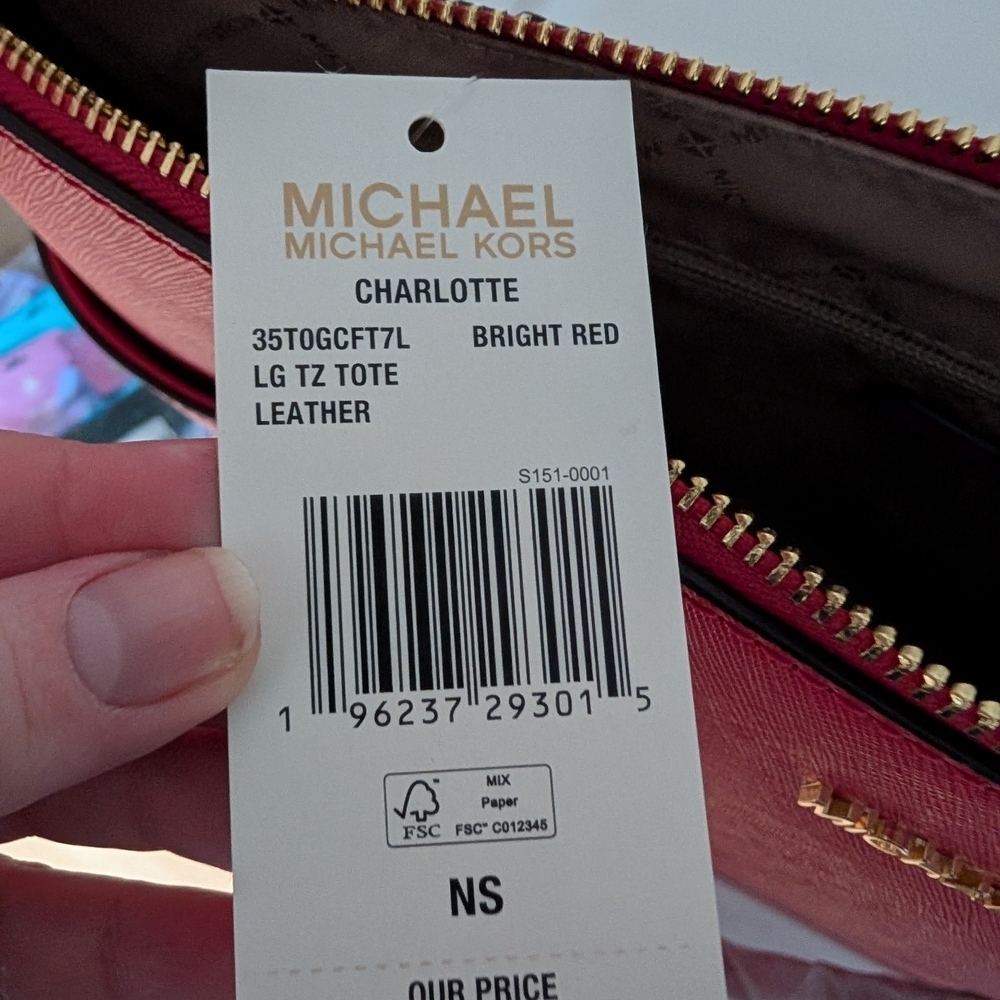 Michael Kors Charlotte Large Top Zip Shoulder Tote Bag Bright Red(NWT) - Picture 3 of 12
